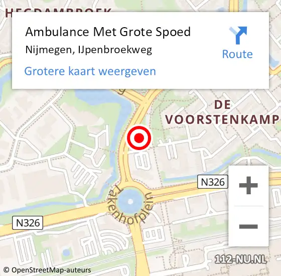 Locatie op kaart van de 112 melding: Ambulance Met Grote Spoed Naar Nijmegen, IJpenbroekweg op 20 november 2022 14:19