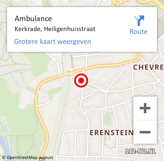 Locatie op kaart van de 112 melding: Ambulance Kerkrade, Heiligenhuisstraat op 5 augustus 2014 15:55