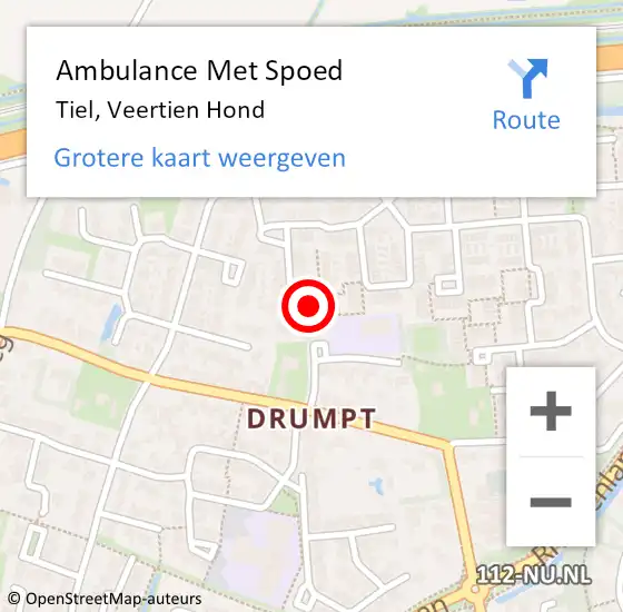 Locatie op kaart van de 112 melding: Ambulance Met Spoed Naar Tiel, Veertien Hond op 21 november 2022 00:55