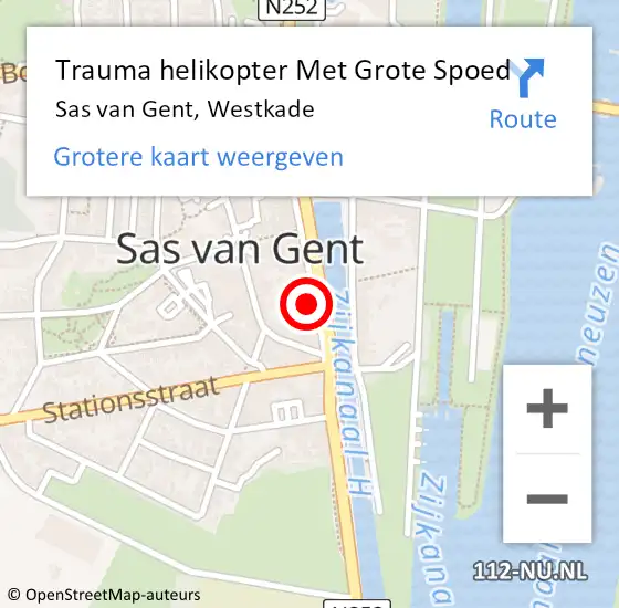 Locatie op kaart van de 112 melding: Trauma helikopter Met Grote Spoed Naar Sas van Gent, Westkade op 21 november 2022 01:37