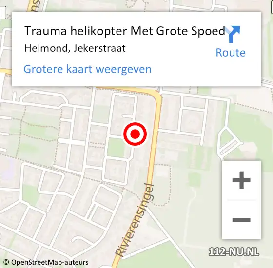 Locatie op kaart van de 112 melding: Trauma helikopter Met Grote Spoed Naar Helmond, Jekerstraat op 21 november 2022 05:32