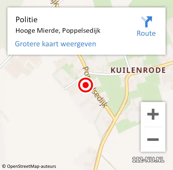 Locatie op kaart van de 112 melding: Politie Hooge Mierde, Poppelsedijk op 21 november 2022 06:24