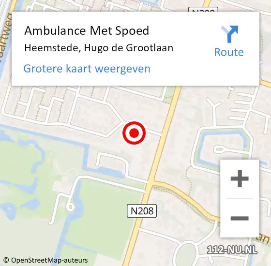 Locatie op kaart van de 112 melding: Ambulance Met Spoed Naar Heemstede, Hugo de Grootlaan op 21 november 2022 07:28