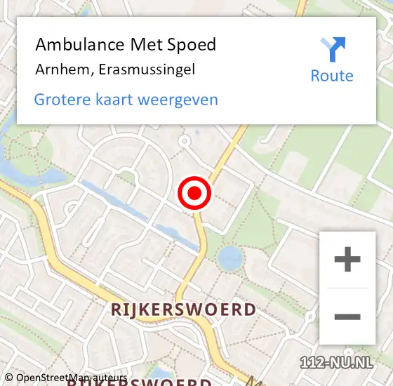 Locatie op kaart van de 112 melding: Ambulance Met Spoed Naar Arnhem, Erasmussingel op 21 november 2022 08:25