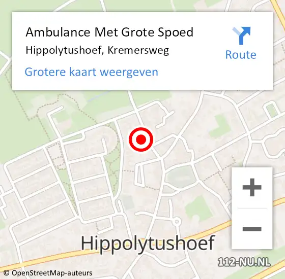 Locatie op kaart van de 112 melding: Ambulance Met Grote Spoed Naar Hippolytushoef, Kremersweg op 21 november 2022 08:25
