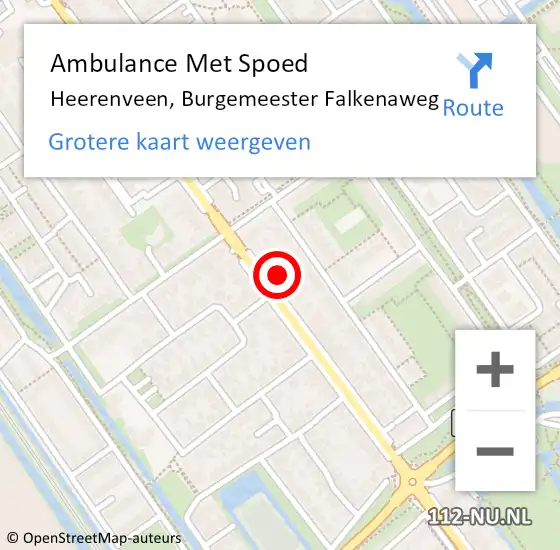 Locatie op kaart van de 112 melding: Ambulance Met Spoed Naar Heerenveen, Burgemeester Falkenaweg op 21 november 2022 10:07