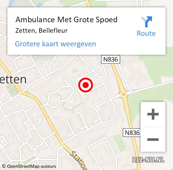 Locatie op kaart van de 112 melding: Ambulance Met Grote Spoed Naar Zetten, Bellefleur op 21 november 2022 12:25