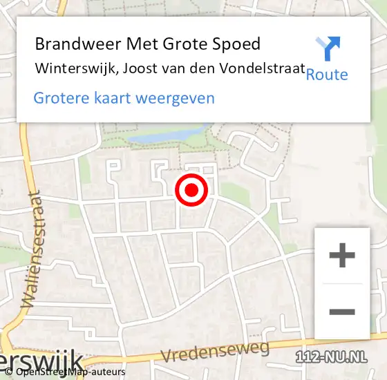 Locatie op kaart van de 112 melding: Brandweer Met Grote Spoed Naar Winterswijk, Joost van den Vondelstraat op 21 november 2022 13:05