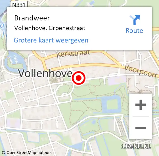 Locatie op kaart van de 112 melding: Brandweer Vollenhove, Groenestraat op 21 november 2022 17:54