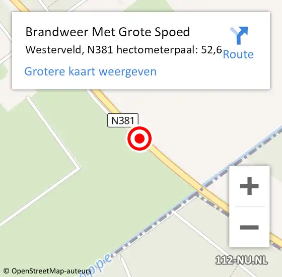 Locatie op kaart van de 112 melding: Brandweer Met Grote Spoed Naar Westerveld, N381 hectometerpaal: 52,6 op 21 november 2022 20:20