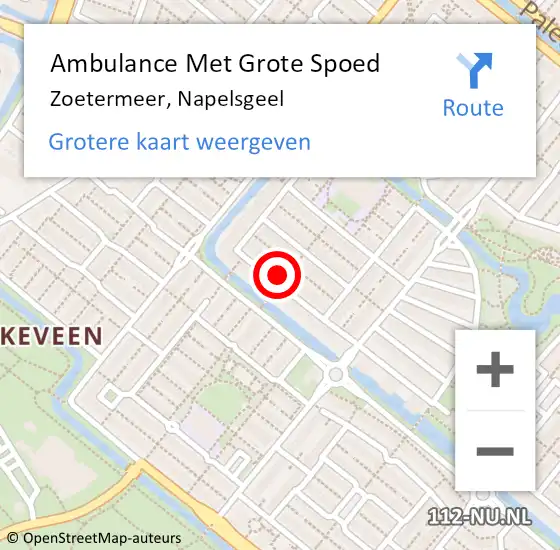 Locatie op kaart van de 112 melding: Ambulance Met Grote Spoed Naar Zoetermeer, Napelsgeel op 21 november 2022 21:37