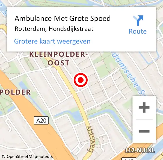 Locatie op kaart van de 112 melding: Ambulance Met Grote Spoed Naar Rotterdam, Hondsdijkstraat op 22 november 2022 00:09