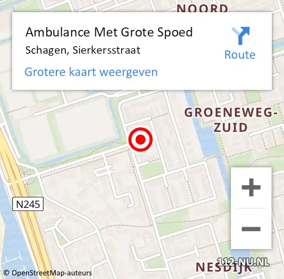 Locatie op kaart van de 112 melding: Ambulance Met Grote Spoed Naar Schagen, Sierkersstraat op 22 november 2022 01:52