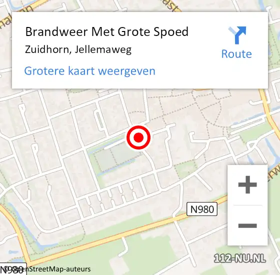 Locatie op kaart van de 112 melding: Brandweer Met Grote Spoed Naar Zuidhorn, Jellemaweg op 22 november 2022 11:52