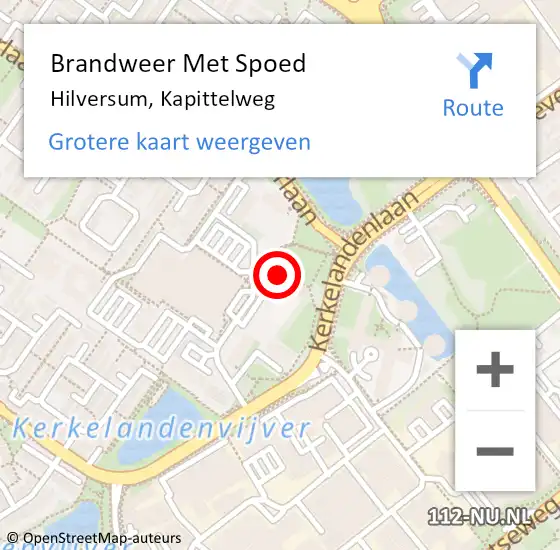 Locatie op kaart van de 112 melding: Brandweer Met Spoed Naar Hilversum, Kapittelweg op 22 november 2022 14:08