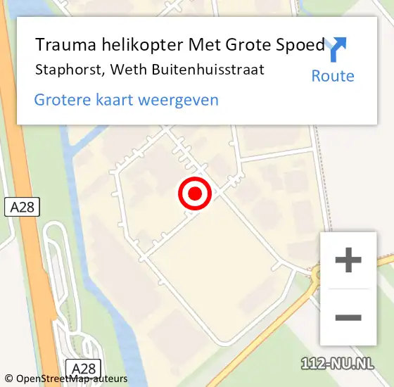 Locatie op kaart van de 112 melding: Trauma helikopter Met Grote Spoed Naar Staphorst, Weth Buitenhuisstraat op 22 november 2022 15:02