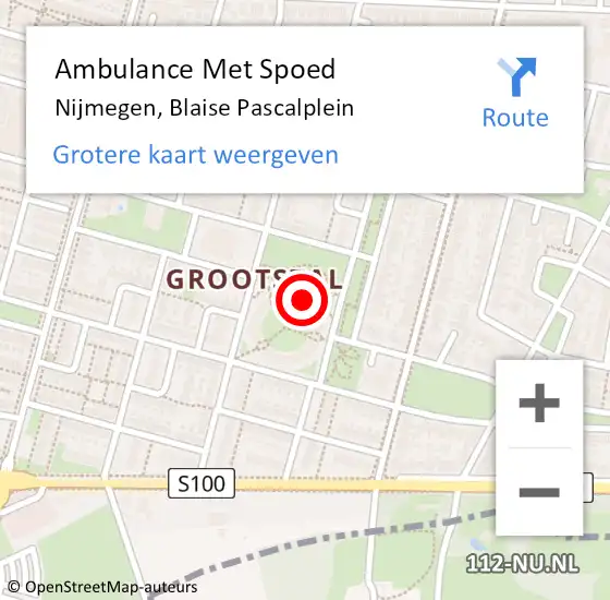 Locatie op kaart van de 112 melding: Ambulance Met Spoed Naar Nijmegen, Blaise Pascalplein op 22 november 2022 15:09