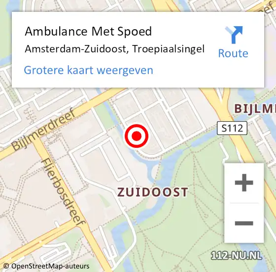 Locatie op kaart van de 112 melding: Ambulance Met Spoed Naar Amsterdam, Troepiaalsingel op 22 november 2022 16:58