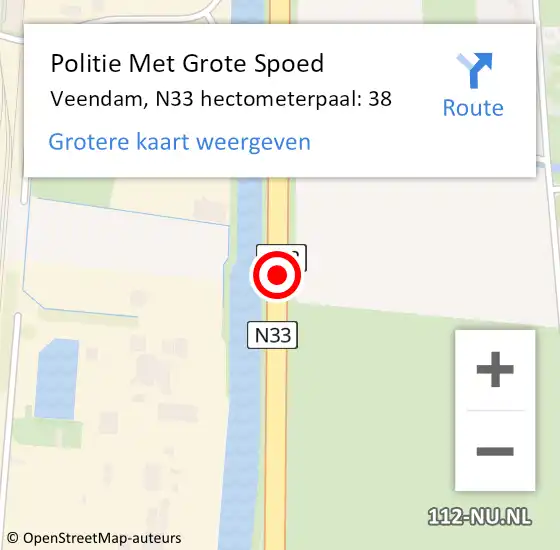 Locatie op kaart van de 112 melding: Politie Met Grote Spoed Naar Veendam, N33 hectometerpaal: 38 op 22 november 2022 17:25