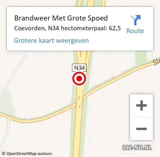 Locatie op kaart van de 112 melding: Brandweer Met Grote Spoed Naar Coevorden, N34 hectometerpaal: 62,5 op 22 november 2022 17:31