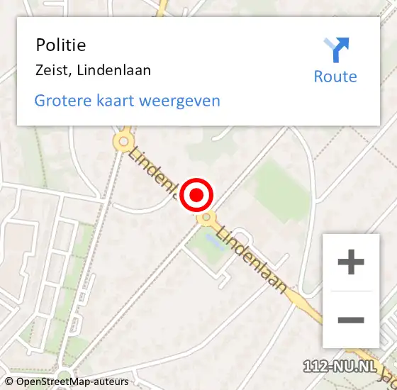 Locatie op kaart van de 112 melding: Politie Zeist, Lindenlaan op 22 november 2022 17:38