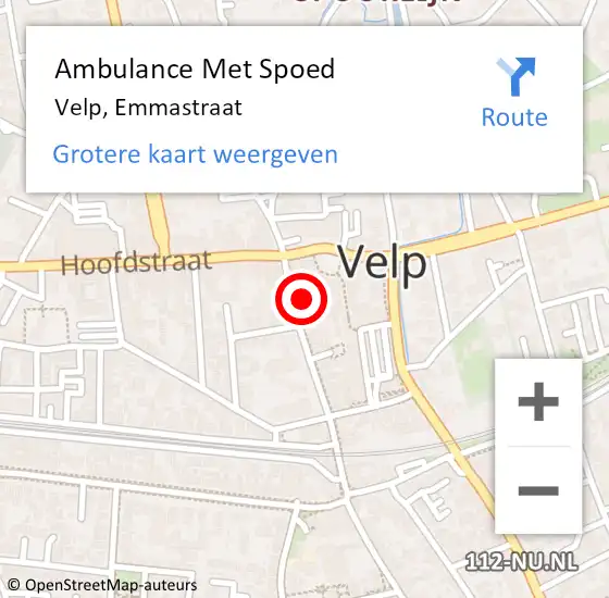 Locatie op kaart van de 112 melding: Ambulance Met Spoed Naar Velp, Emmastraat op 22 november 2022 19:21