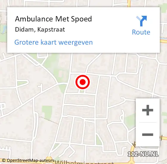 Locatie op kaart van de 112 melding: Ambulance Met Spoed Naar Didam, Kapstraat op 5 augustus 2014 20:27