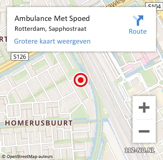 Locatie op kaart van de 112 melding: Ambulance Met Spoed Naar Rotterdam, Sapphostraat op 22 november 2022 20:34