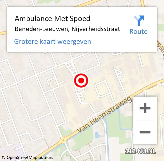 Locatie op kaart van de 112 melding: Ambulance Met Spoed Naar Beneden-Leeuwen, Nijverheidsstraat op 23 november 2022 03:26