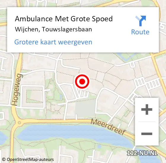 Locatie op kaart van de 112 melding: Ambulance Met Grote Spoed Naar Wijchen, Touwslagersbaan op 23 november 2022 06:22