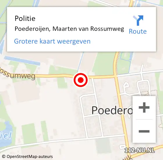 Locatie op kaart van de 112 melding: Politie Poederoijen, Maarten van Rossumweg op 23 november 2022 07:56