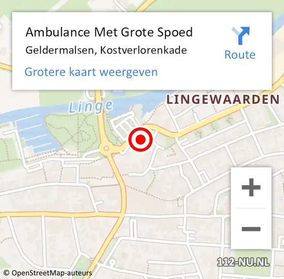 Locatie op kaart van de 112 melding: Ambulance Met Grote Spoed Naar Geldermalsen, Kostverlorenkade op 23 november 2022 08:45