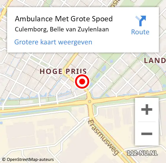 Locatie op kaart van de 112 melding: Ambulance Met Grote Spoed Naar Culemborg, Belle van Zuylenlaan op 23 november 2022 14:59
