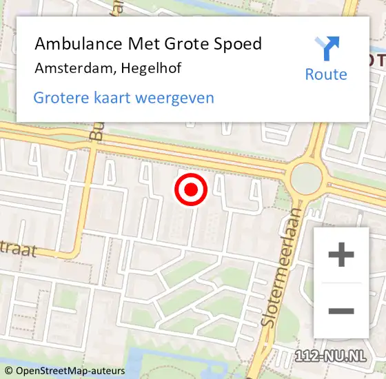 Locatie op kaart van de 112 melding: Ambulance Met Grote Spoed Naar Amsterdam, Hegelhof op 23 november 2022 16:08