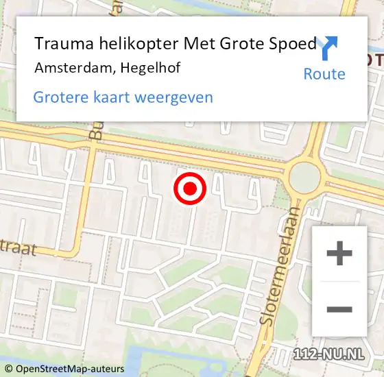 Locatie op kaart van de 112 melding: Trauma helikopter Met Grote Spoed Naar Amsterdam, Hegelhof op 23 november 2022 16:10