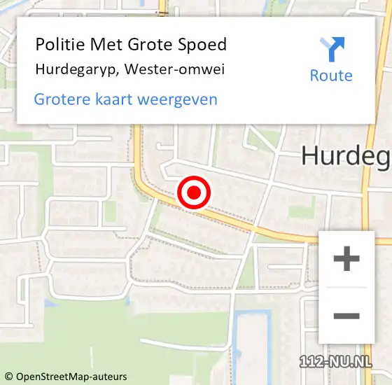 Locatie op kaart van de 112 melding: Politie Met Grote Spoed Naar Hurdegaryp, Wester-omwei op 23 november 2022 16:40