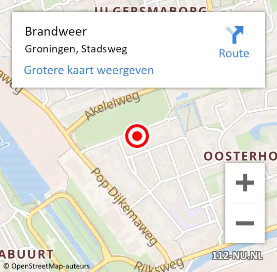 Locatie op kaart van de 112 melding: Brandweer Groningen, Stadsweg op 23 november 2022 17:08