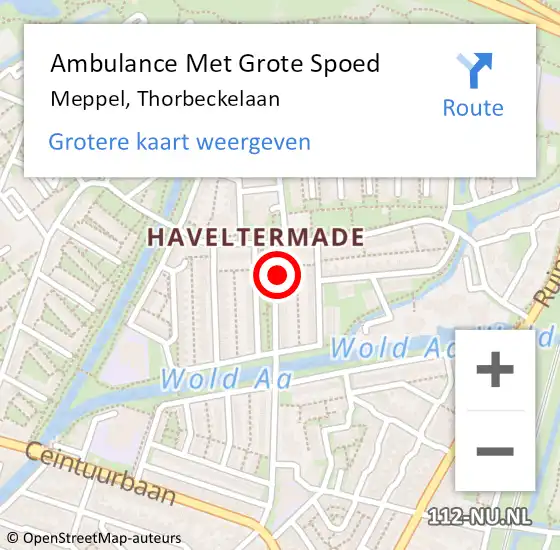 Locatie op kaart van de 112 melding: Ambulance Met Grote Spoed Naar Meppel, Thorbeckelaan op 23 november 2022 19:20