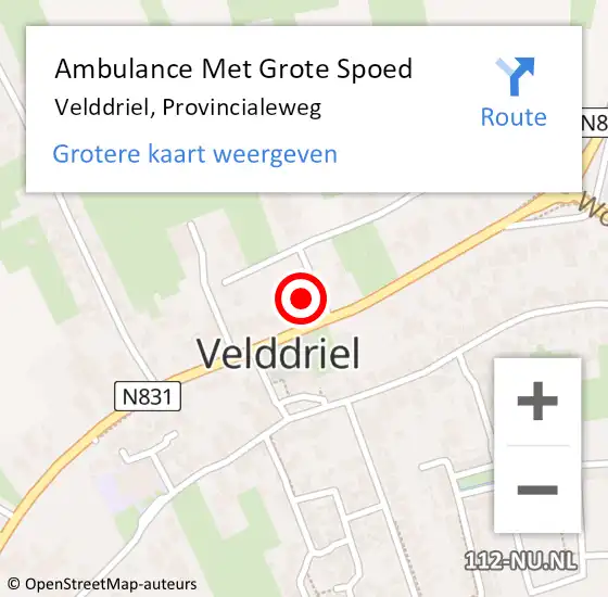 Locatie op kaart van de 112 melding: Ambulance Met Grote Spoed Naar Velddriel, Provincialeweg op 23 november 2022 19:49