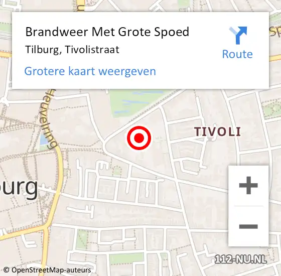 Locatie op kaart van de 112 melding: Brandweer Met Grote Spoed Naar Tilburg, Tivolistraat op 23 november 2022 20:04