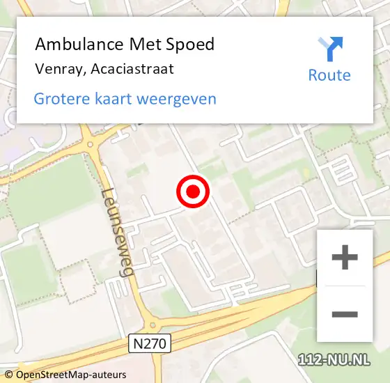 Locatie op kaart van de 112 melding: Ambulance Met Spoed Naar Venray, Acaciastraat op 23 november 2022 20:42