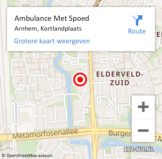 Locatie op kaart van de 112 melding: Ambulance Met Spoed Naar Arnhem, Kortlandplaats op 23 november 2022 23:21