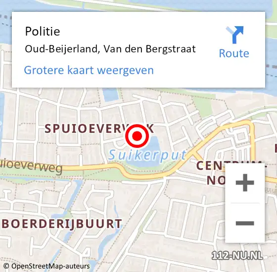 Locatie op kaart van de 112 melding: Politie Oud-Beijerland, Van den Bergstraat op 24 november 2022 09:16