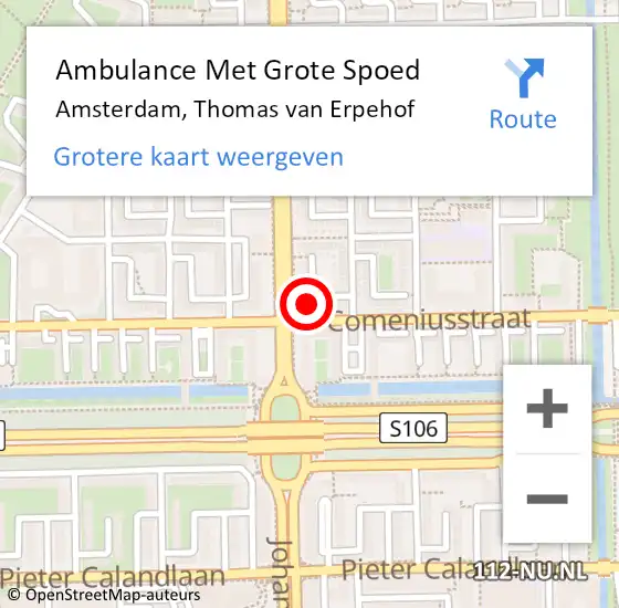 Locatie op kaart van de 112 melding: Ambulance Met Grote Spoed Naar Amsterdam, Thomas van Erpehof op 24 november 2022 11:23