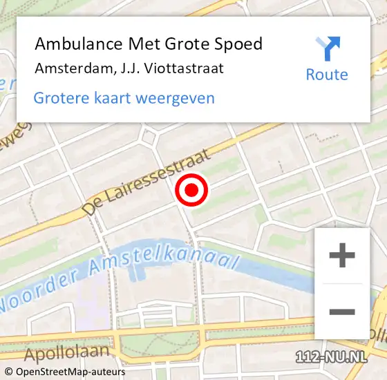 Locatie op kaart van de 112 melding: Ambulance Met Grote Spoed Naar Amsterdam, J.J. Viottastraat op 24 november 2022 14:50