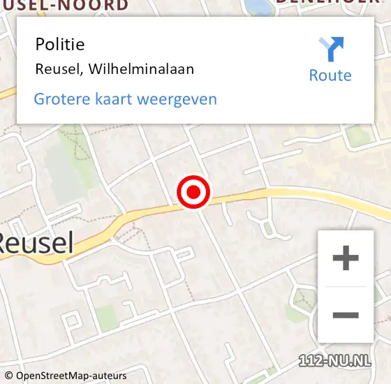 Locatie op kaart van de 112 melding: Politie Reusel, Wilhelminalaan op 24 november 2022 18:23