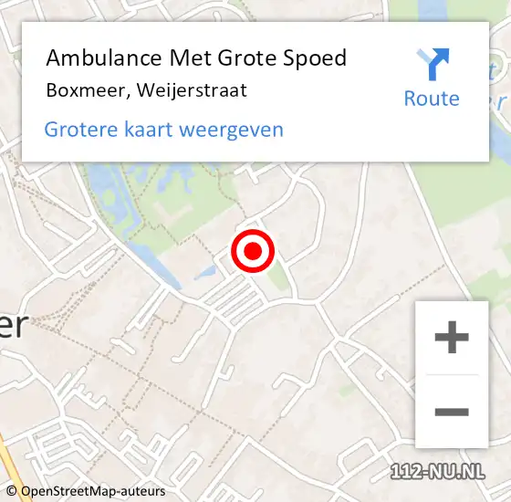 Locatie op kaart van de 112 melding: Ambulance Met Grote Spoed Naar Boxmeer, Weijerstraat op 24 november 2022 23:57