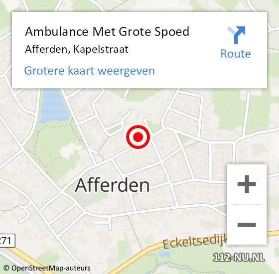 Locatie op kaart van de 112 melding: Ambulance Met Grote Spoed Naar Afferden, Kapelstraat op 25 november 2022 07:38