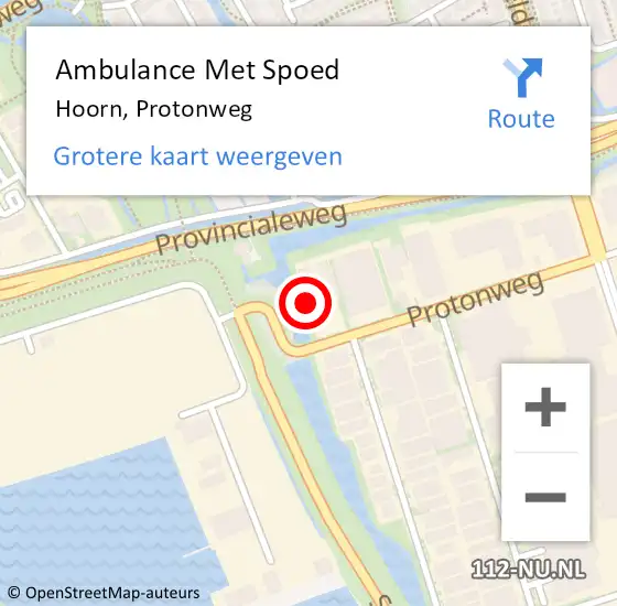 Locatie op kaart van de 112 melding: Ambulance Met Spoed Naar Hoorn, Protonweg op 25 november 2022 07:47
