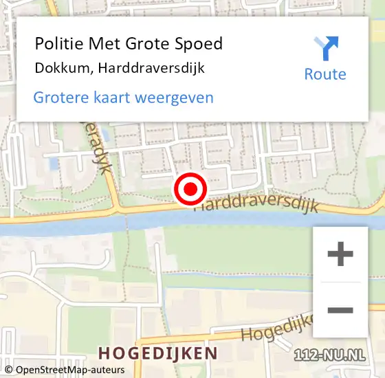 Locatie op kaart van de 112 melding: Politie Met Grote Spoed Naar Dokkum, Harddraversdijk op 25 november 2022 10:02